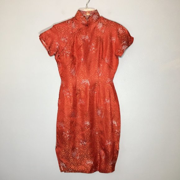 Vintage 60s Red Brocade Asian Chinese Cheongsam Dress Qipao Traditional (T3) - Picture 11 of 16